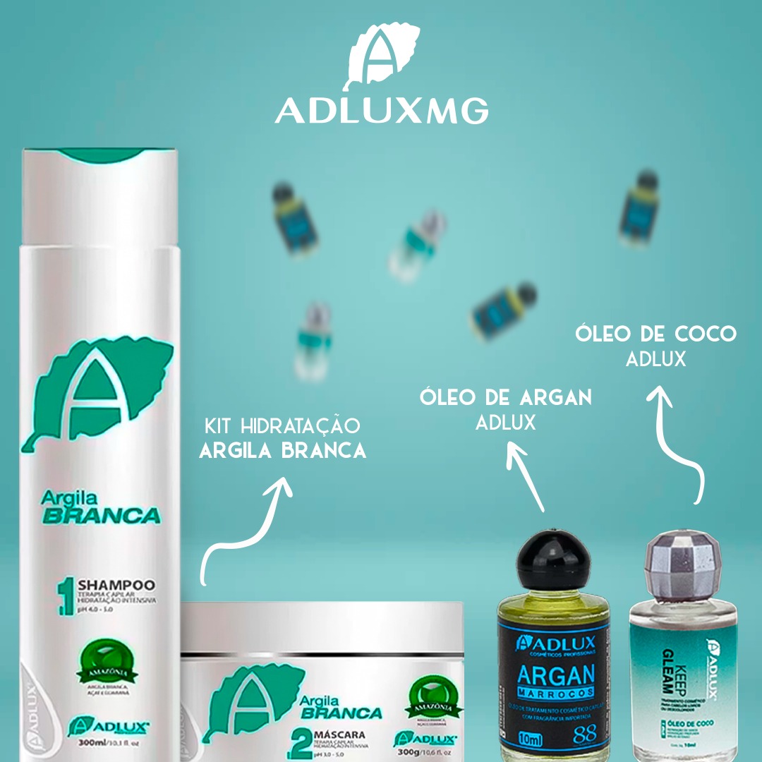 COMBO - Hidratação Argila Branca (2 Passos) + 1 Óleo de Côco ou Argan - Manutenção